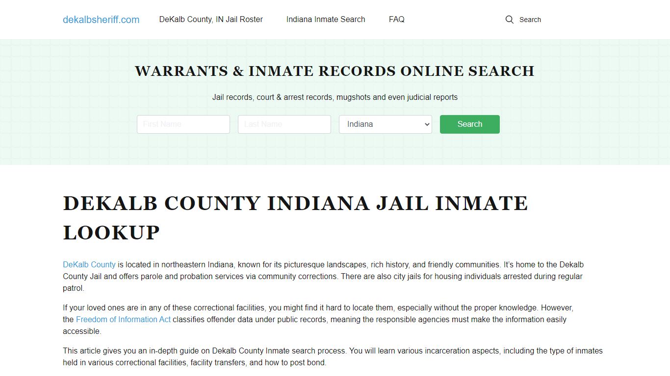 DeKalb County Jail, IN Inmate Roster, Booking, Arrests, Warrants