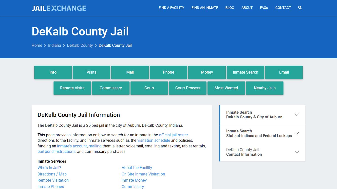 DeKalb County Jail, IN Inmate Search, Information